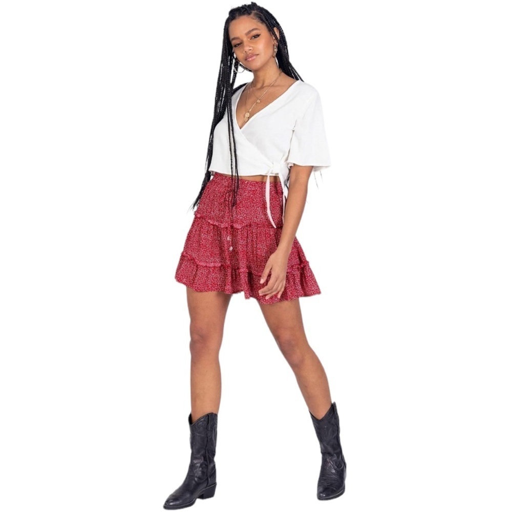 Princess Polly Hanson Tiered Prairie Mini Skirt in Red & White